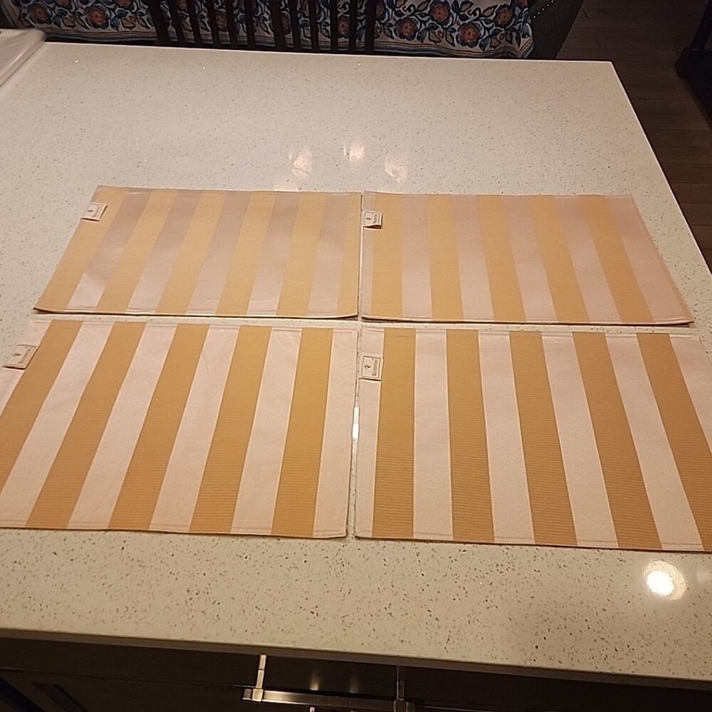 Waterford Placemats Set of 4 Ivory, Light Beige Stripes EUC 19x13"